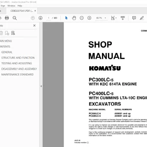 Komatsu PC300LC-5 WITH KDC 614TA ENGINE PC400LC-5 WITH CUMMINS LTA-10C ENGINE Shop Manual PDF