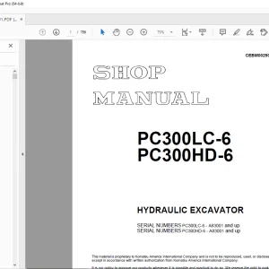 Komatsu PC300LC-6 PC300HD-6 Hydraulic Excavator Shop Manual CEBM002901 PDF