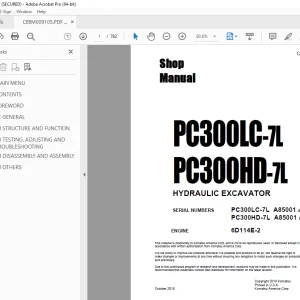 Komatsu PC300LC-7L PC300HD-7L Hydraulic Excavator Shop Manual PDF