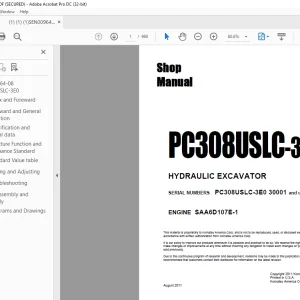 Komatsu PC308USLC-3E0 HYDRAULIC EXCAVATOR Shop Manual SEN00964-08 - PDF DOWNLOAD