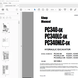 Komatsu PC340-6K PC340LC-6K PC340NLC-6K Excavator Shop Manual UEBM000901 PDF