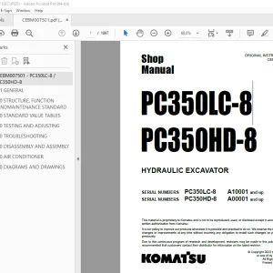 Komatsu PC350LC-8 PC350HD-8 Hydraulic Excavator Shop Manual PDF