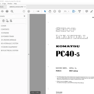Komatsu PC40-5 Hydraulic Excavator Shop Manual SEBM02240503 PDF