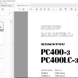 Komatsu PC400-3 PC400LC-3 Hydraulic Excavator Shop Manual SEBM02080307 PDF