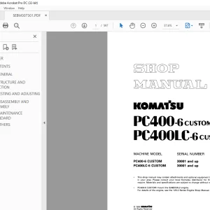 Komatsu PC400-6 CUSTOM PC400LC-6 CUSTOM Shop Manual SEBM007301 - PDF DOWNLOAD