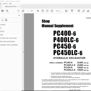 Komatsu PC400-6 P400LC-6 PC450-6 PC450LC-6 Excavator (Supplement) Shop Manual PDF
