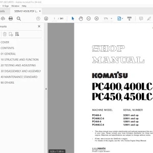Komatsu PC400 PC400LC-6 PC450 PC450LC-6 Excavator Shop Manual SEBM014508 PDF  