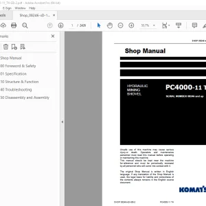 Komatsu PC4000-11 T4 Hydraulic Mining Shovel Shop Manual PDF