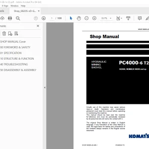 Komatsu PC4000-6 T2 Hydraulic Mining Shovel Shop Manual PDF