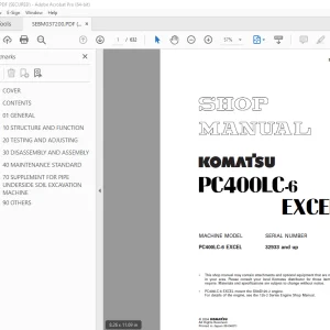 Komatsu PC400LC-6 EXCEL Hydraulic Excavator Shop Manual SEBM037200 PDF