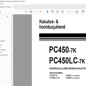 Komatsu PC450-7K PC450LC-7K HÜDRAULILINE EKSKAVAATOR Kasutus- & hooldusjuhend - PDF