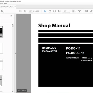 Komatsu PC490-11,PC490LC-11 Hydraulic Excavator Shop Manual UENBM00301 PDF
