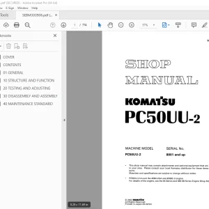 Komatsu PC50UU-2 Excavator Shop Manual SEBM000906 PDF