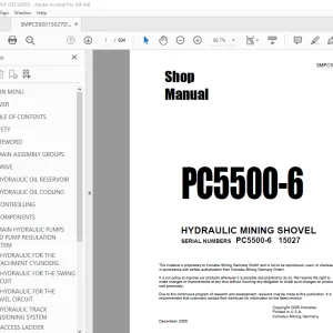 Komatsu PC5500-6 Hydraulic Mining Shovel Shop Manual SMPC550015027 PDF