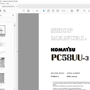 Komatsu PC58UU-3 Hydraulic Excavator Shop Manual SEBM023909 PDF