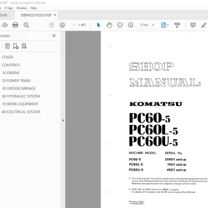 Komatsu PC60-5 PC60L-5 PC60U-5 Excavator Shop Manual PDF