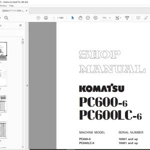 Komatsu PC600-6,PC600LC-6 Hydraulic Excavator Shop Manual SEBM017111 PDF