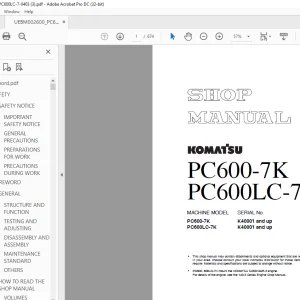 Komatsu PC600-7K PC600LC-7K Shop MANUAL UEBM002600 - PDF DOWNLOAD