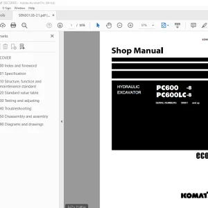 Komatsu PC600-8 PC600LC-8 Hydraulic Excavator Shop Manual SEN00128-21 PDF