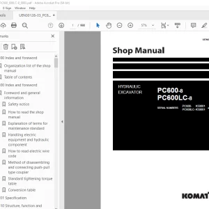 Komatsu PC600-8 PC600LC-8 Excavator Shop Manual UEN00128-03 PDF
