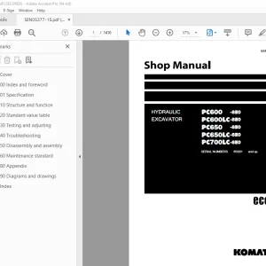 Komatsu PC600-8E0 PC600LC-8E0 PC650-8E0 PC650LC-8E0 PC700LC-8E0 Excavator Shop Manual SEN05377-15 PDF  