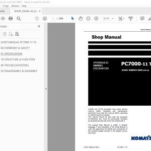 Komatsu PC7000-11 T2 Hydraulic Mining Excavator Shop Manual PDF