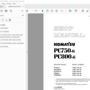 Komatsu PC750-6 PC800-6 Excavator Shop Manual SEBM025305 PDF