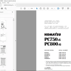 Komatsu PC750-6 PC800-6 Hydraulic Excavator Shop Manual SEBM025306 PDF