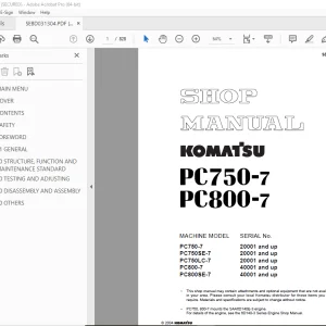 Komatsu PC750-7 PC800-7 Hydraulic Excavator Shop Manual PDF