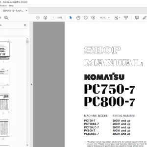Komatsu PC750-7,PC800-7 Hydraulic Excavator Shop Manual SEBM031314 PDF