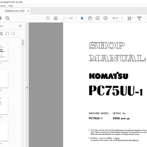 Komatsu PC75UU-1 HYDRAULIC EXCAVATOR Shop Manual SEBM000401 - PDF DOWNLOAD