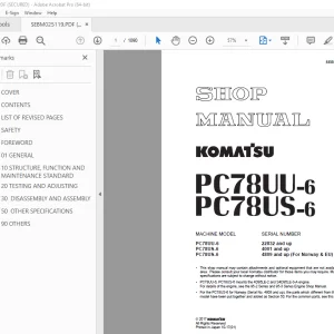 Komatsu PC78UU-6 PC78US-6 Hydraulic Excavator Shop Manual PDF