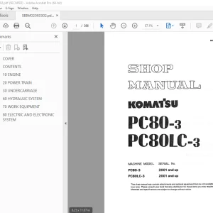 Komatsu PC80-3 PC80LC-3 Hydraulic Excavator Shop Manual SEBM020X0302 PDF