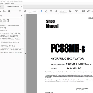 Komatsu PC88MR-8 Hydraulic Excavator Shop Manual PDF