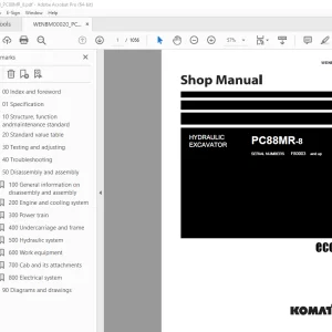 Komatsu PC88MR-8 Hydraulic Excavator Shop Manual WENBM00020 PDF