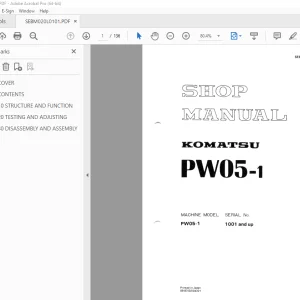 Komatsu PW05-1 Wheeled Excavator Shop Manual SEBM020L0101 PDF