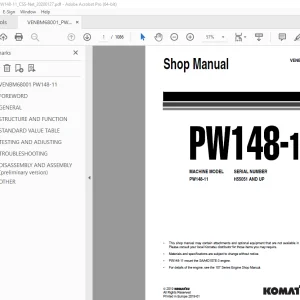 Komatsu PW148-11 Wheeled Excavator Shop Manual VENBM68001 PDF