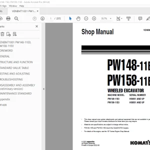 Komatsu PW148-11E0 PW158-11E0 Wheeled Excavator Shop Manual VENBM71001 PDF