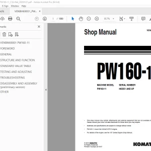 Komatsu PW160-11 Wheeled Excavator Shop Manual VENBM69001 PDF