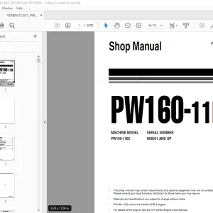 Komatsu PW160-11E0 Wheeled Excavator Shop Manual VENBM72001 PDF