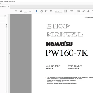 Komatsu PW160-7K Shop Manual UEBM002500 - PDF DOWNLOAD