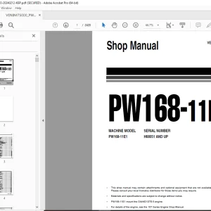 Komatsu PW168-11E1 Hydraulic Excavator Shop Manual VENBM75000 PDF