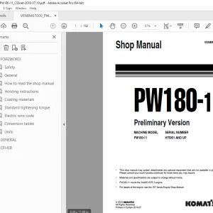 Komatsu PW180-11 Wheeled Excavator Shop Manual VENBM67000 PDF