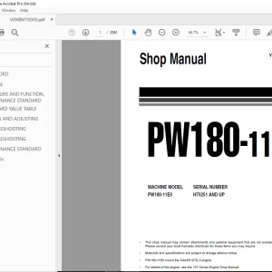 Komatsu PW180-11E0 Wheeled Excavator Shop Manual VENBM70000 PDF