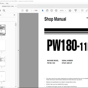 Komatsu PW180-11E0 Wheeled Excavator Shop Manual VENBM70001 PDF