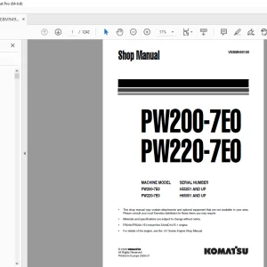 Komatsu PW200-7E0 PW220-7E0 Shop Manual VEBM949100 - PDF DOWNLOAD
