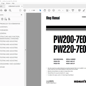 Komatsu PW200-7E0 PW220-7E0 Excavator Shop Manual PDF