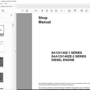 Komatsu SA12V140Z-1 SERIES SAA12V140ZE-2 SERIES DIESEL ENGINE Shop Manual PDF