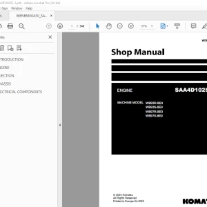 Komatsu SAA4D102SE-1 Engine WB93R-8E0 WB93S-8E0 WB97R-8E0 WB97S-8E0 Shop Manual PDF