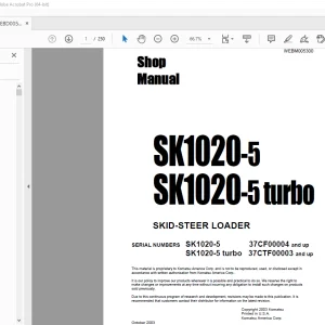 Komatsu SK1020-5 SK1020-5 Turbo Skid-Streer Loader Shop Manual WEBM005300 - PDF